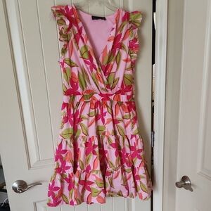 Floral Pink and Green Ruffle Dress